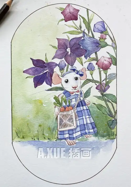 水彩手绘插画老鼠系列