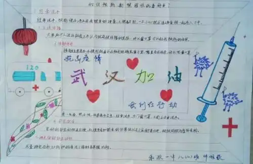 众志成城抗击疫情和政一中学生手抄报为武汉加油为中国加油
