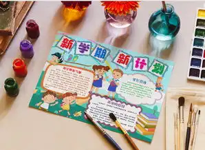 蓝色创意卡通可爱新学期新计划小报手抄报word模板下载wps格式熊猫办公