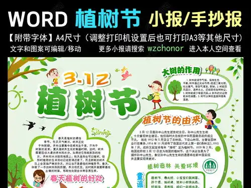 植树节小报春天春游环保绿色手抄报素材模板图片下载