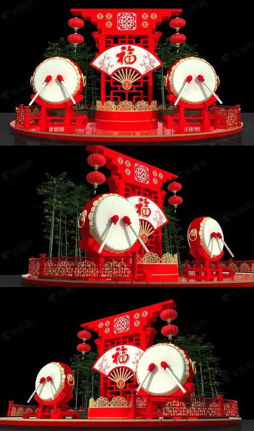 2020年鼠年元旦商场美陈装饰灯笼美陈设计图模板
