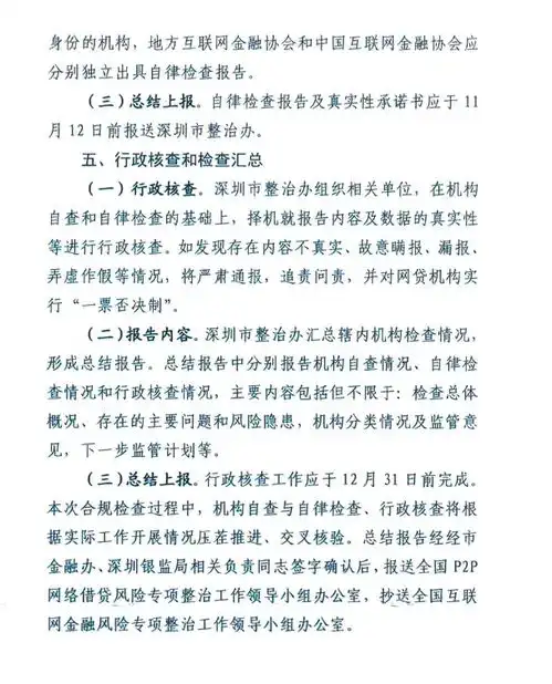 深圳p2p网贷于10月12日前完成自查