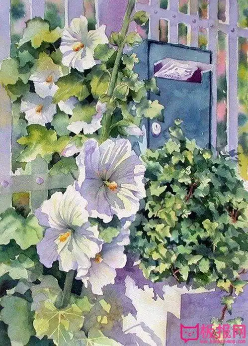 水粉画花作品,爬藤小花