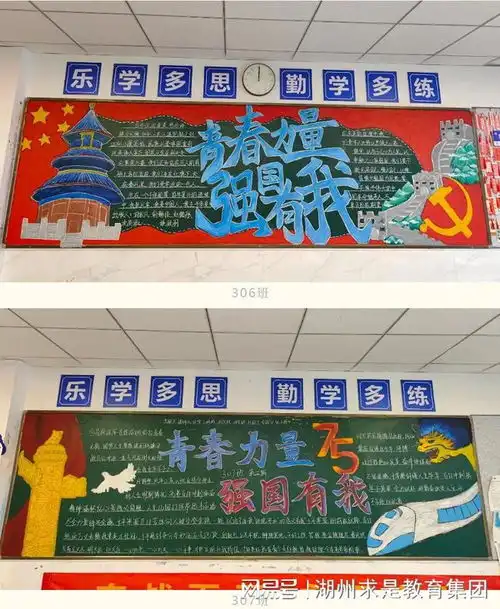 杭州新理想高中青春力量,强国有我高三十月主题板报评比
