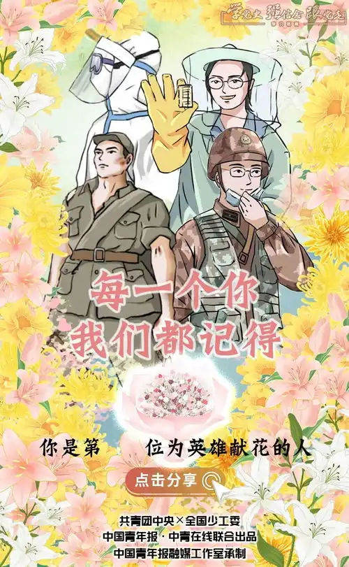 全体少先队员,为英雄先烈献上一束花