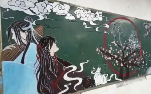 初中女生黑板报走红,栩栩如生好像水墨画,老师看后都舍不得擦掉