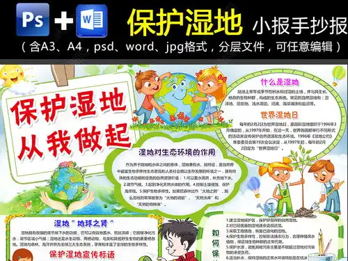 wordps保护湿地小报保护河流水鸟手抄报保护环境电子小报图片模板下载