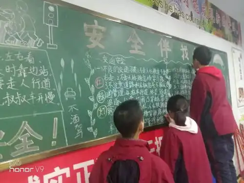 水彩粉笔绘责任交通安全记于心