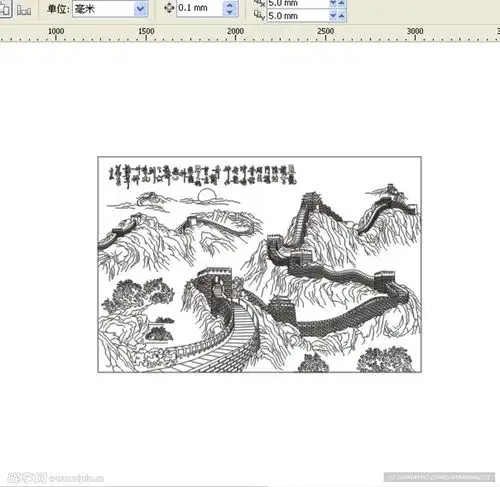 艺术玻璃山水长城纯线设计图