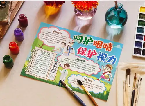 卡通爱护眼睛保护视力小报手抄报模版word模板下载熊猫办公