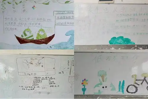 低碳生活从我做起潢川县踅孜胜淮小学开展主题黑板报手抄报活动