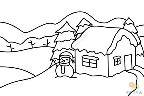 雪景简笔画雪屋真漂亮