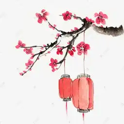 元旦梅花与灯笼素材图片免费下载千库网