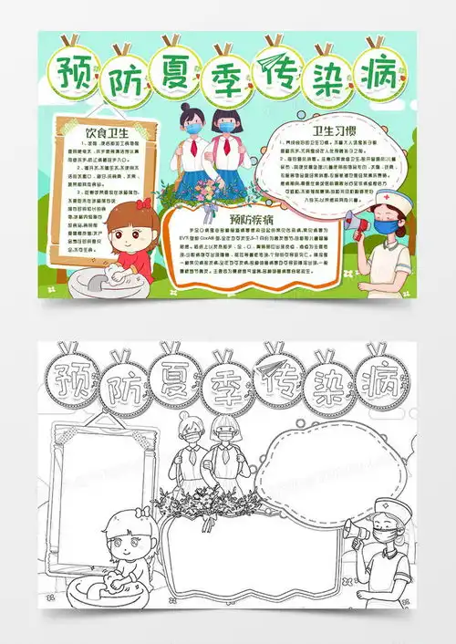 卡通夏季预防传染病卫生健康小报手抄报模版word模板下载预防传染病熊猫办公