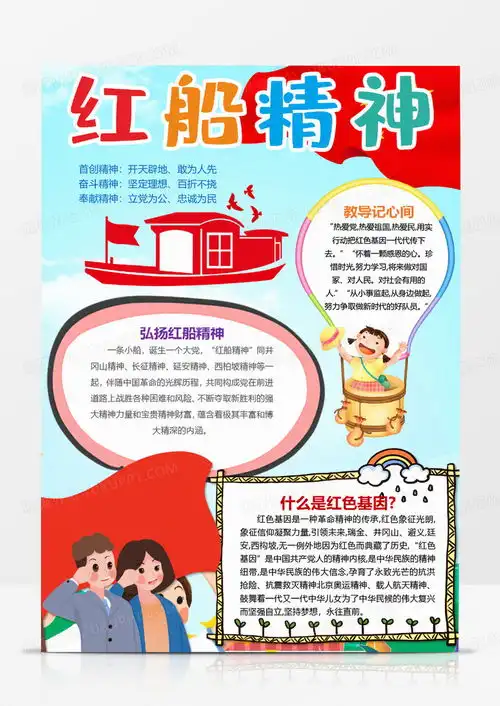 学党史小报红船精神爱国教育传承红色基因手抄报word模板下载熊猫办公