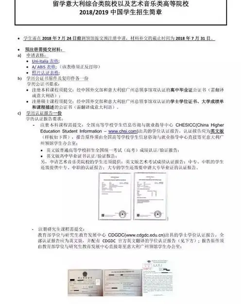 意大利留学2018年广州领区招生简章