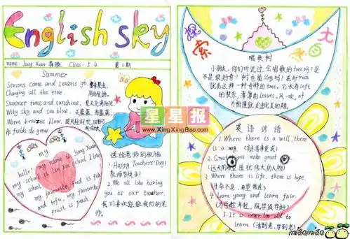 夏天之英语天空手抄报
