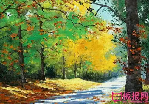 唯美水粉风景画作品,秋意