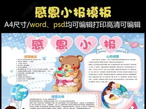 卡通蓝色感恩小报感恩父母小报模板图片下载