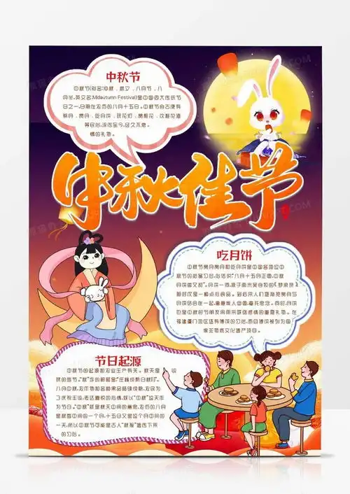 月圆中秋节吃月饼习俗小报手抄报模版word模板下载熊猫办公
